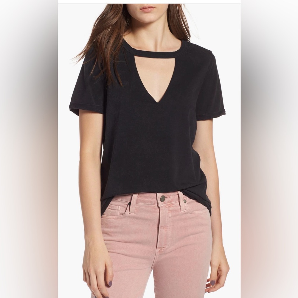 Paige Distressed black deep V
